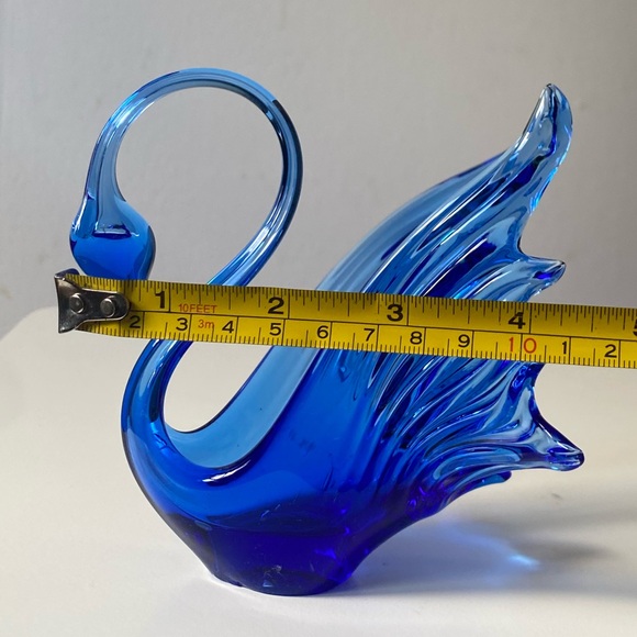 Vintage Cobalt Blue Hand Blown Art Glass Murano Style Swan Sculpture - Picture 5 of 16